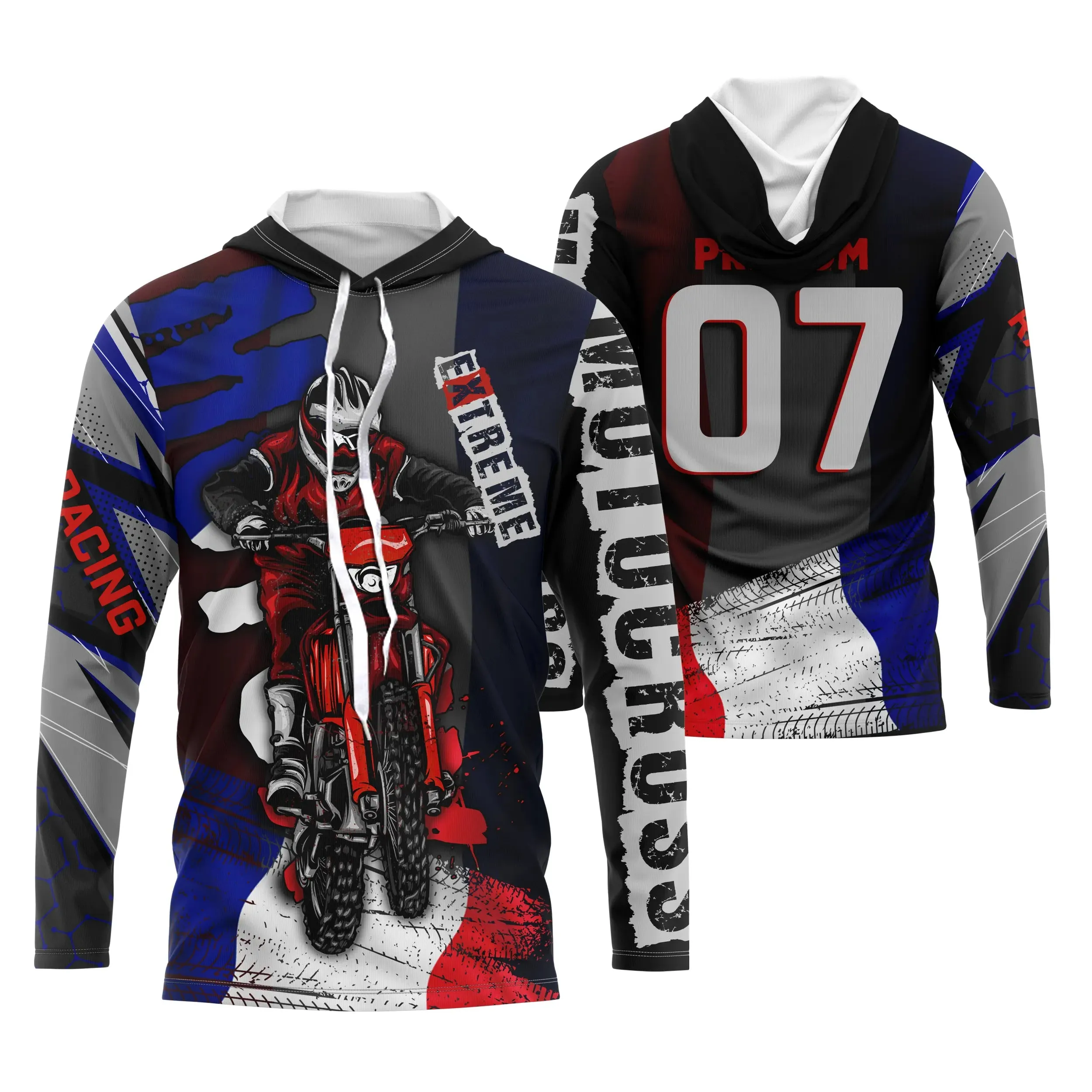 Maillot De Motocross MX Racing Personnalisé, Dirt Bike Racing, Drapeau France, Cadeau Fan Motos Tout-Terrain - CT15122229