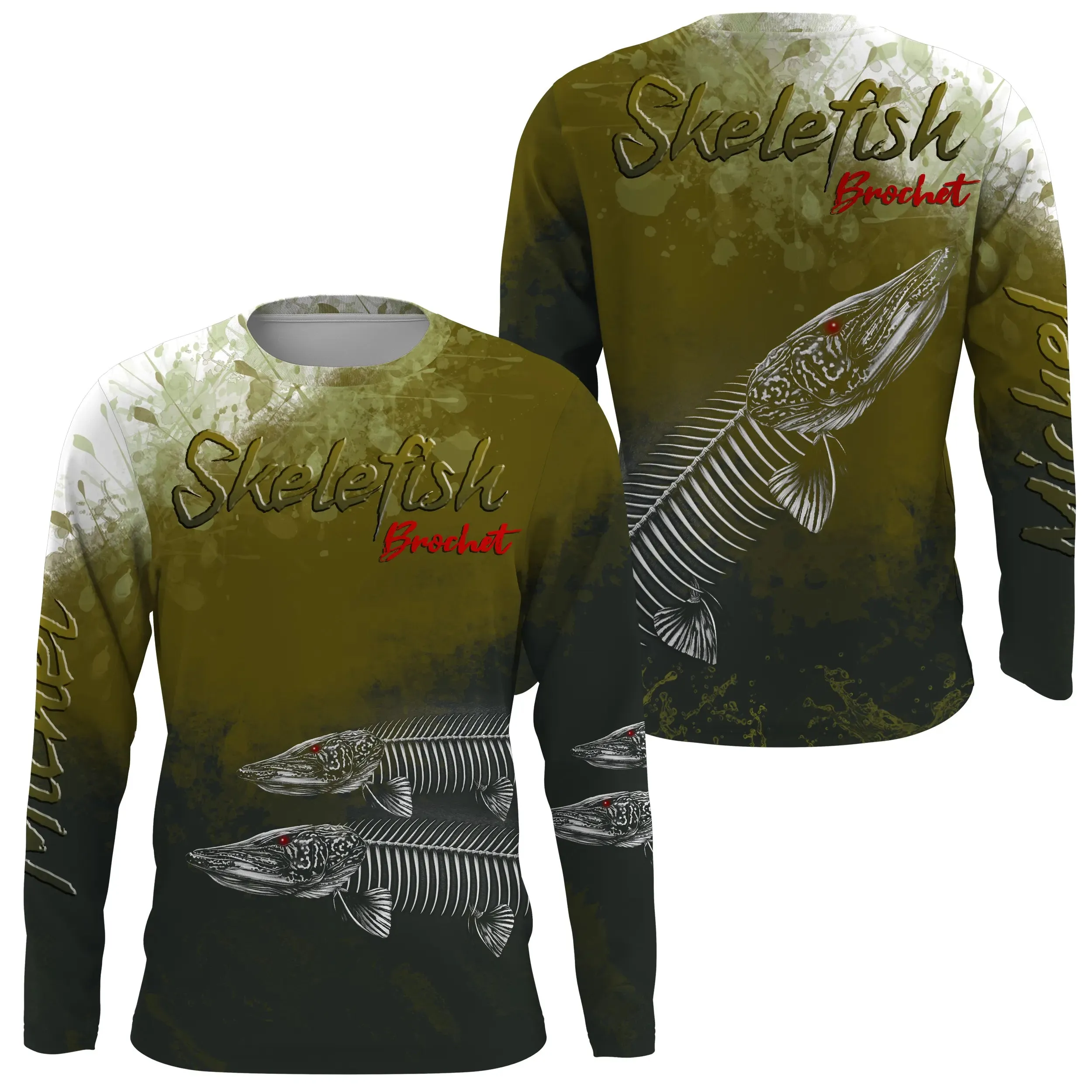 T-Shirt Anti UV Personnalisé Pêche, Cadeau Original Pêcheur, Skelefish Brochet - CT30072228